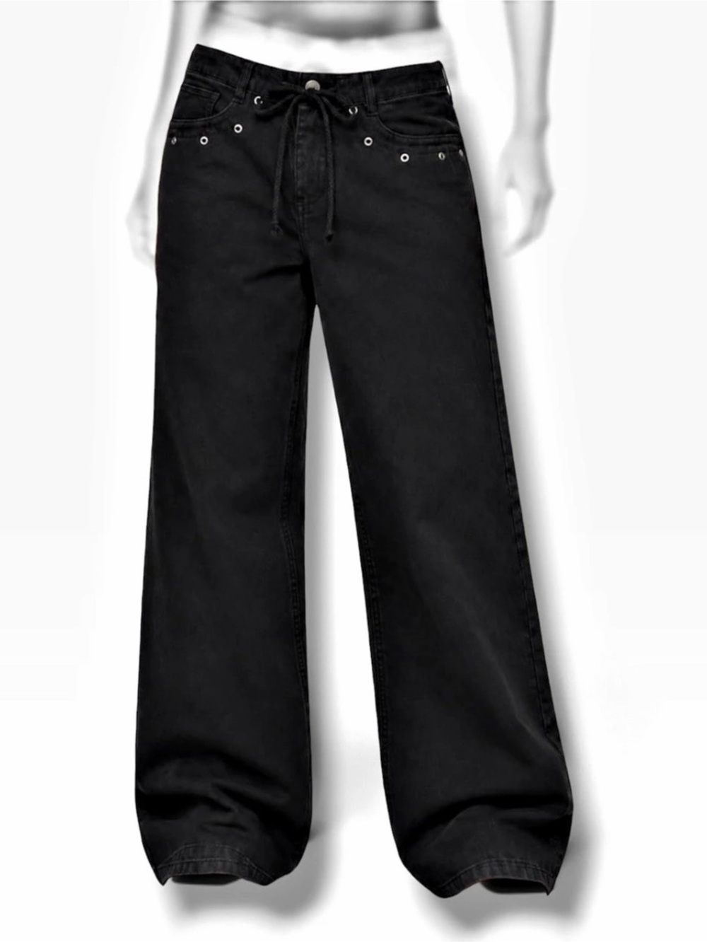NWT XL Y2K Black Wide Leg Baggy Grommet Drawstring Jeans Grunge Streetwear